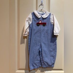 Petite Pomme red truck romper